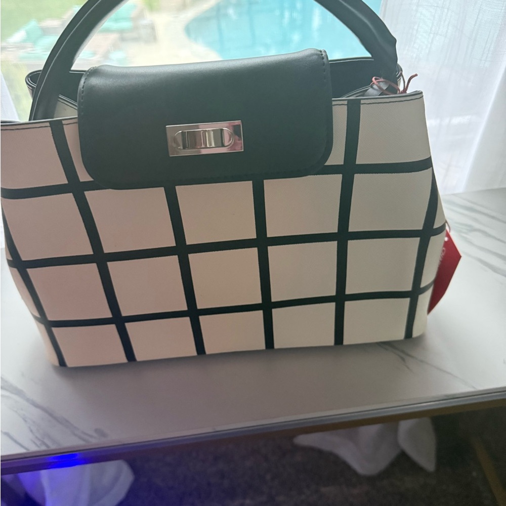 New Charles Jourdan Black and White Grid Satchel